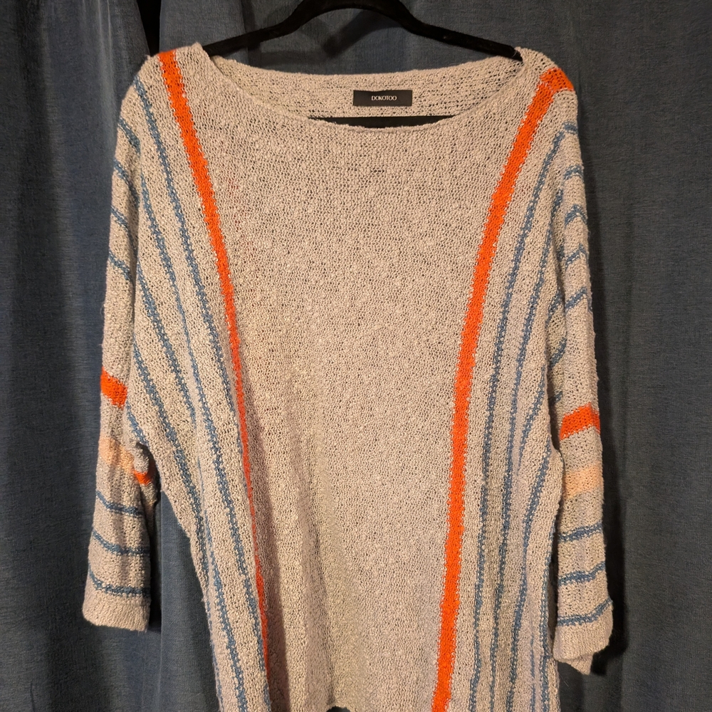 Women's Striped Sweater - Gray and Orange